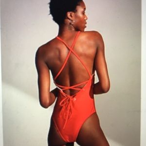 Shimmer lace-up one-piece swimsuit